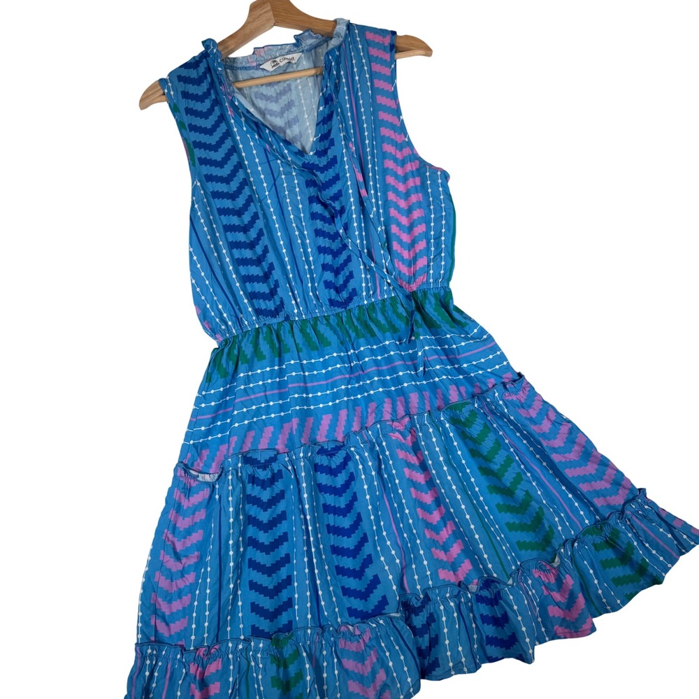 Cupshe Blue Chevron & Pink Striped Tiered Sleeveless Mini Dress